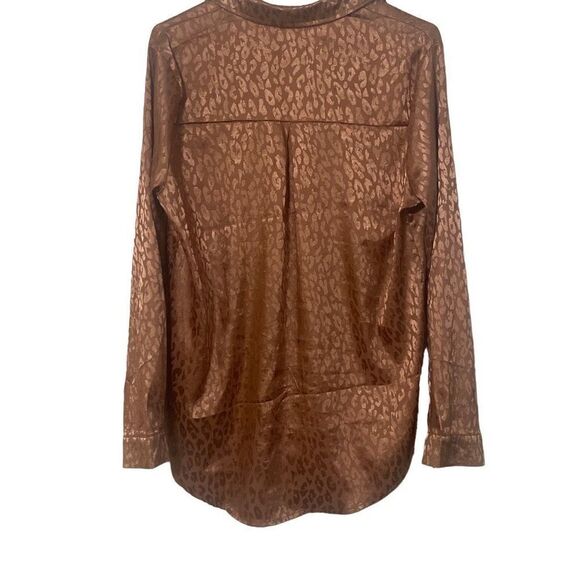 Milk & Honey Brown Taupe Shiny Leopard Print Button Down Collared Long Sleeve M - Picture 7 of 7